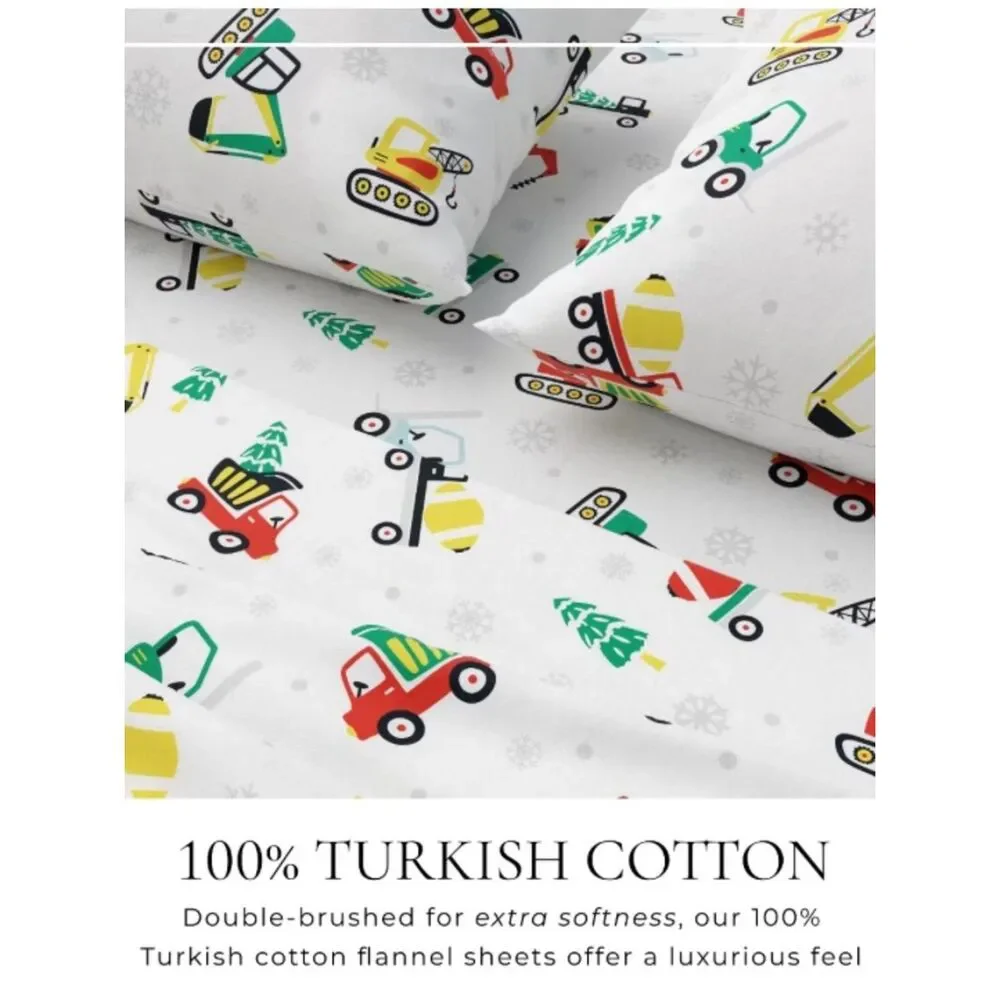 100% Cotton Flannel Sheet Set - Great Bay Home (Full,Christmas Toy Trucks),  NWT